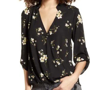 Print Wrap Front Gathered Hem Top, New with tags